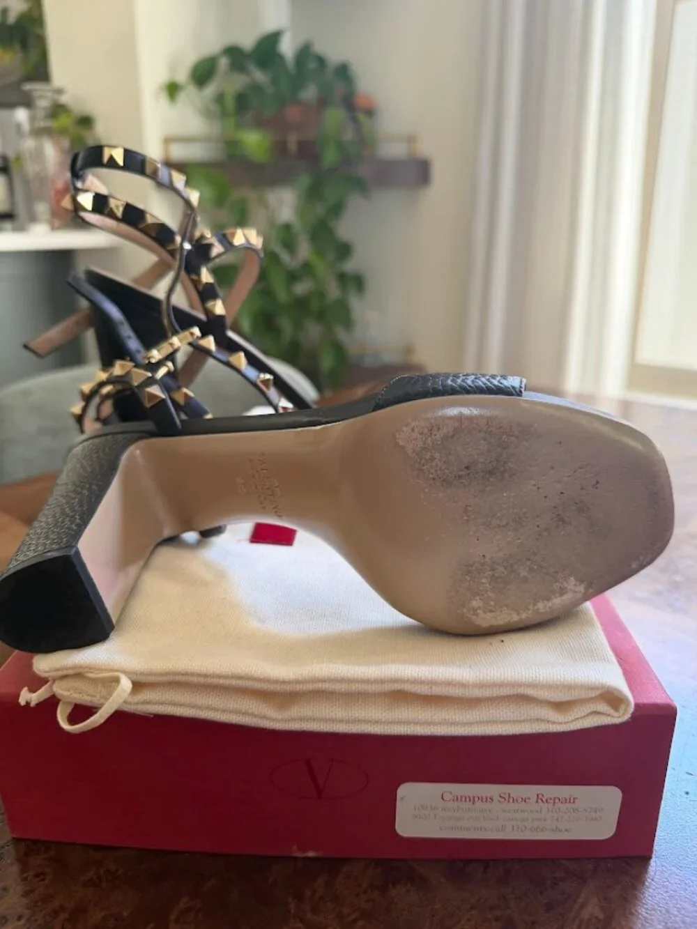 Valentino Rockstud Leather Heels, Black, Size 39